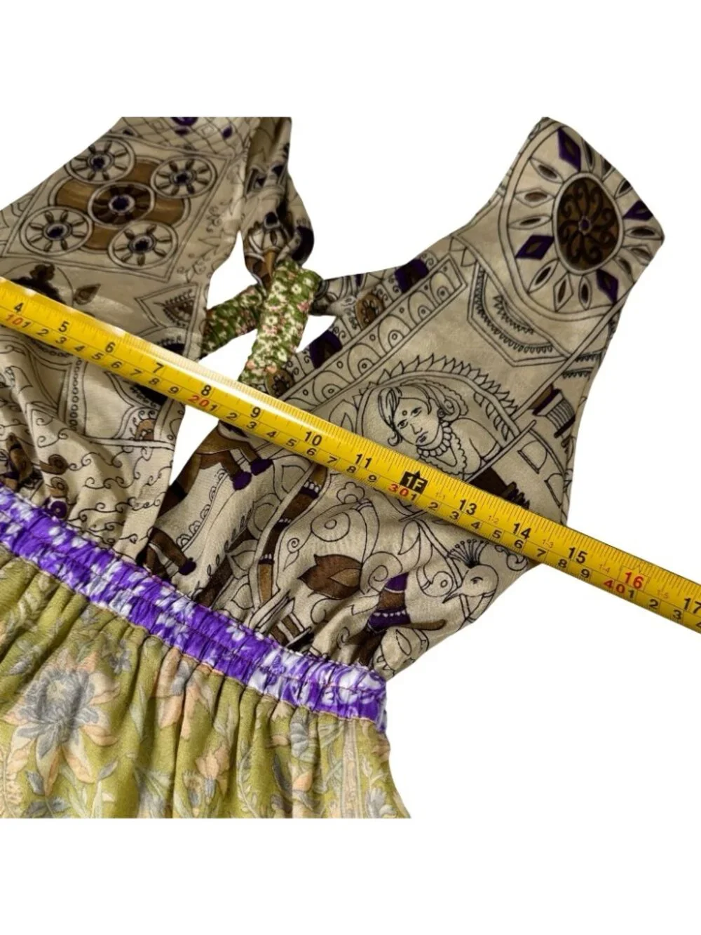 Boho Y2K Patchwork Tiered Maxi Dress Sz S Open Back Flowy Gipsy - Picture 10 of 16